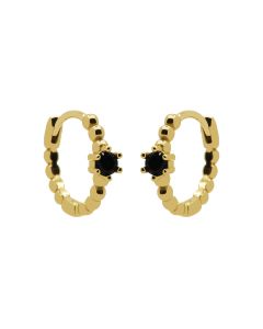 Zirconia Hinged Hoops Dots Black - Gold Color