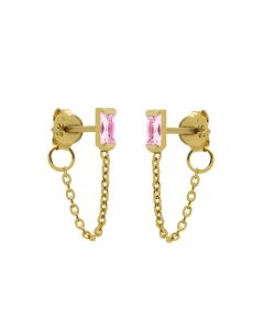 Chain Zirconia Single Pink Square - Gold Color