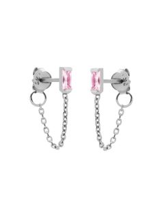 Chain Zirconia Single Pink Square - Silver