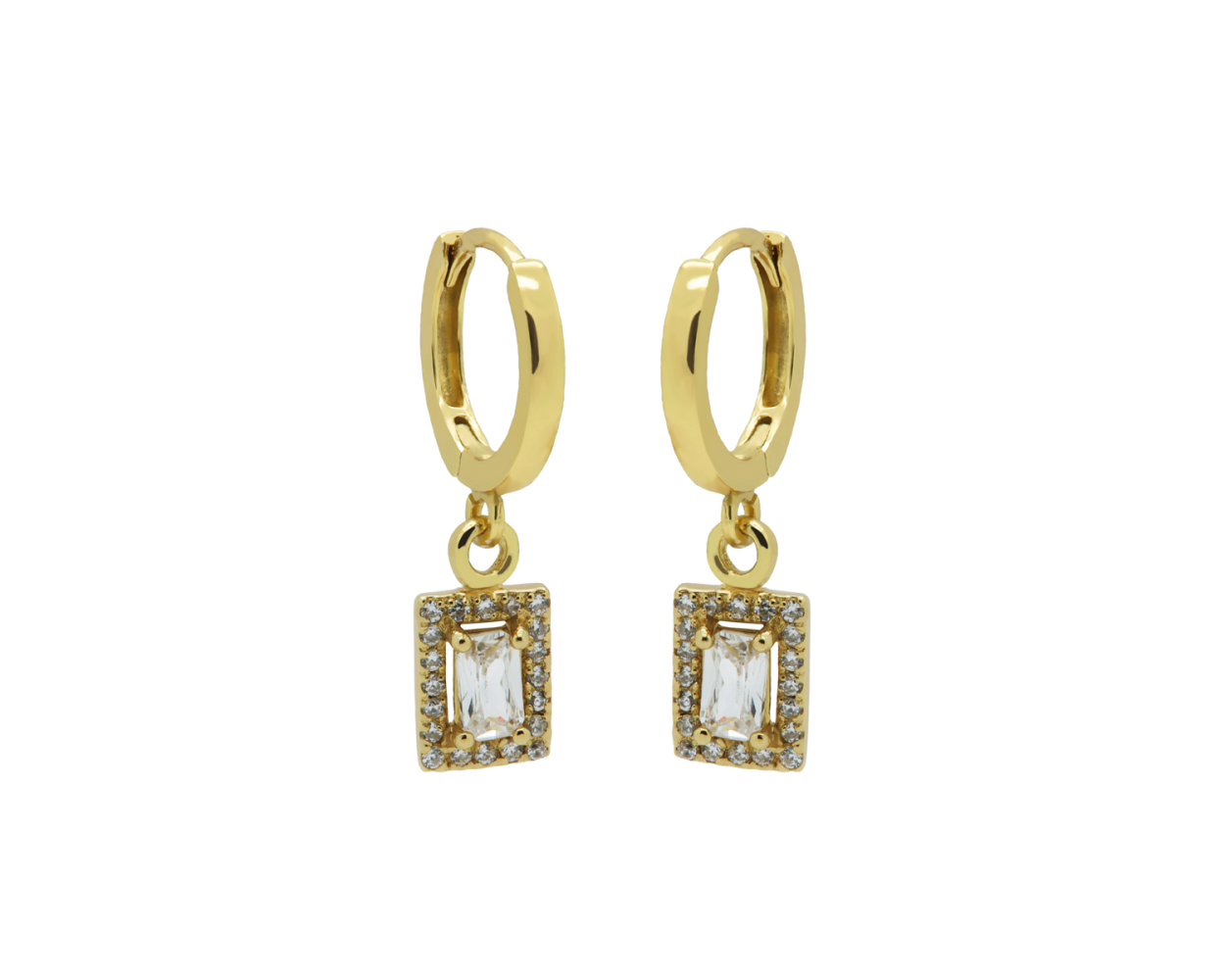 Hinged Hoops Zirconia Vintage Square - Gold Color
