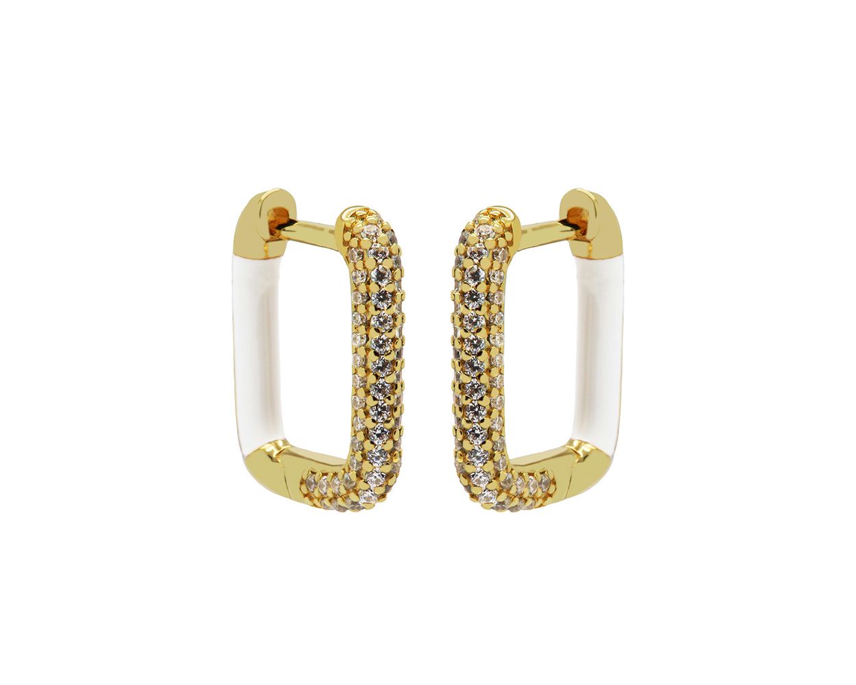 Plain Hinged Hoops Chucky Zirconia Emaille Square - Gold Color