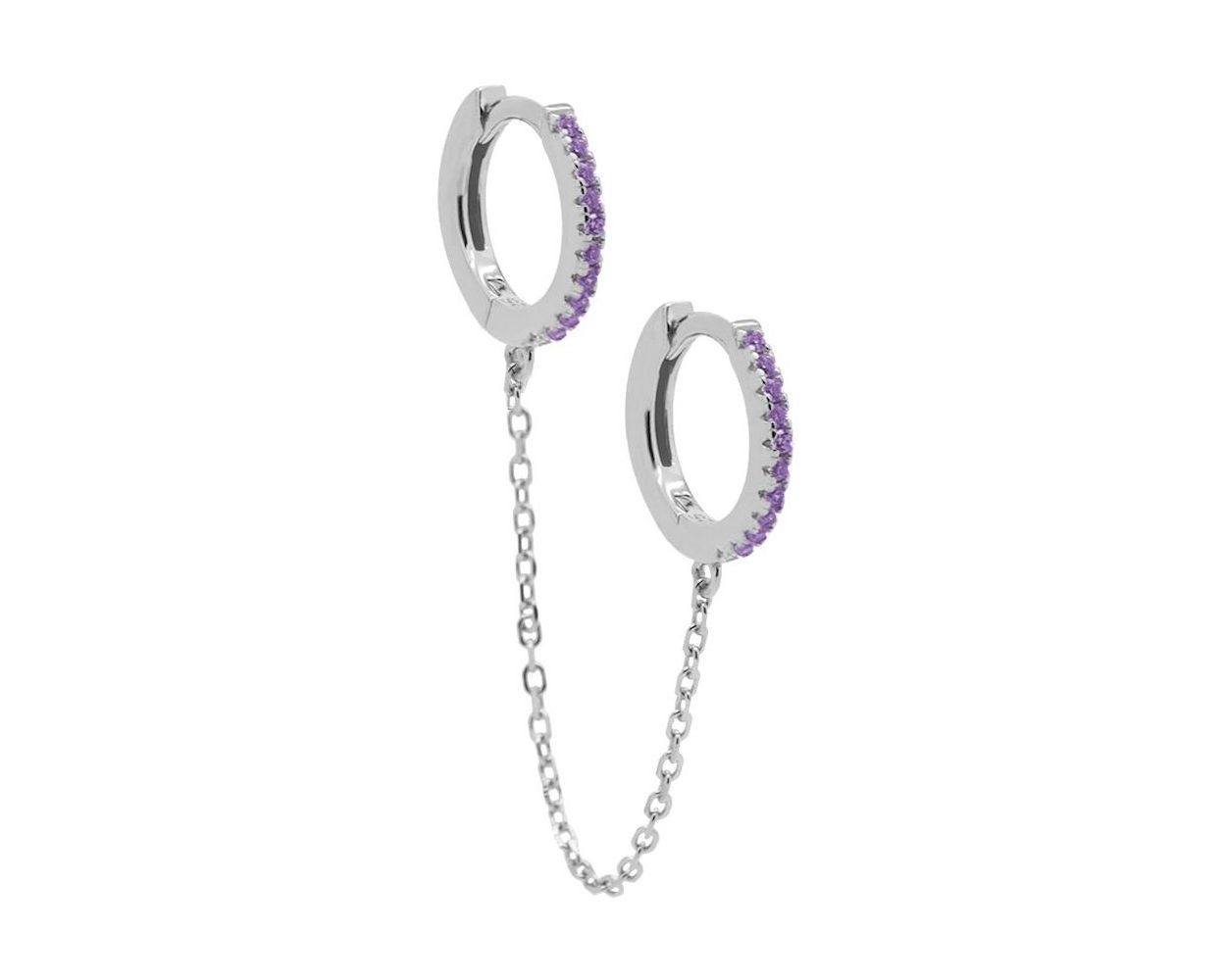 Hinged Hoops Double In Chains Lavender (1piece) - Silver
