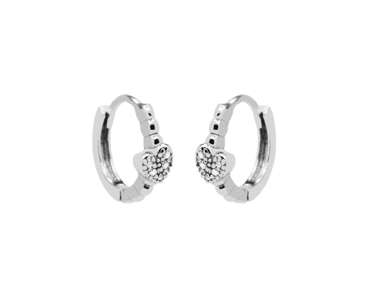 Zirconia Hinged Hoops Heart Dots - Silver