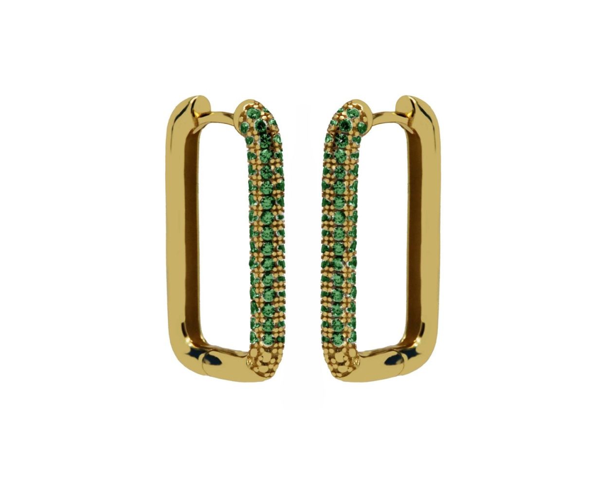 Plain Zirconia Green Hinged Hoops Big XL Round Square  - Gold Color
